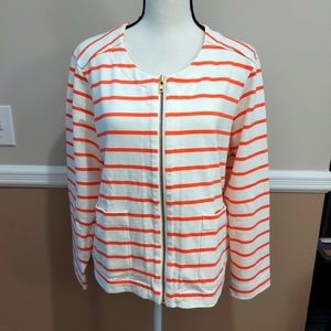 Women's LANDS' END orange Stripe zipper cardigan Size 18